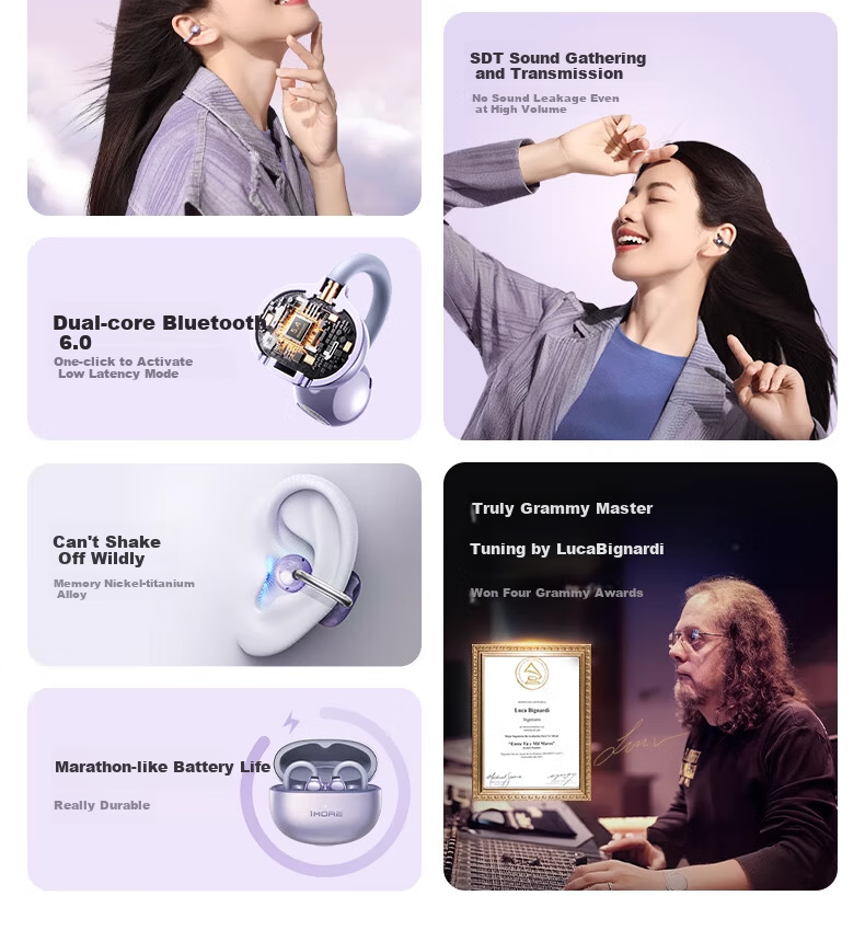Bluetooth-наушники 1MORE S20PRO, клипса, открытое ухо, костная проводимость, долгая батарея, шумоподавление, золотой