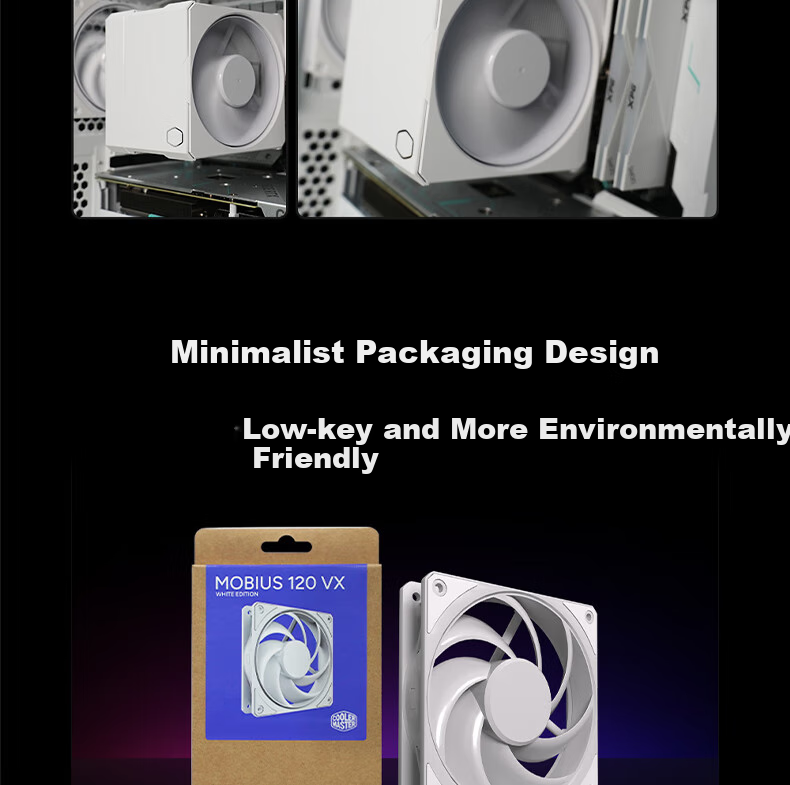 Вентилятор для корпуса CoolerMaster Mobius 120 White Edition, 120 мм, LDB подшипник, белый