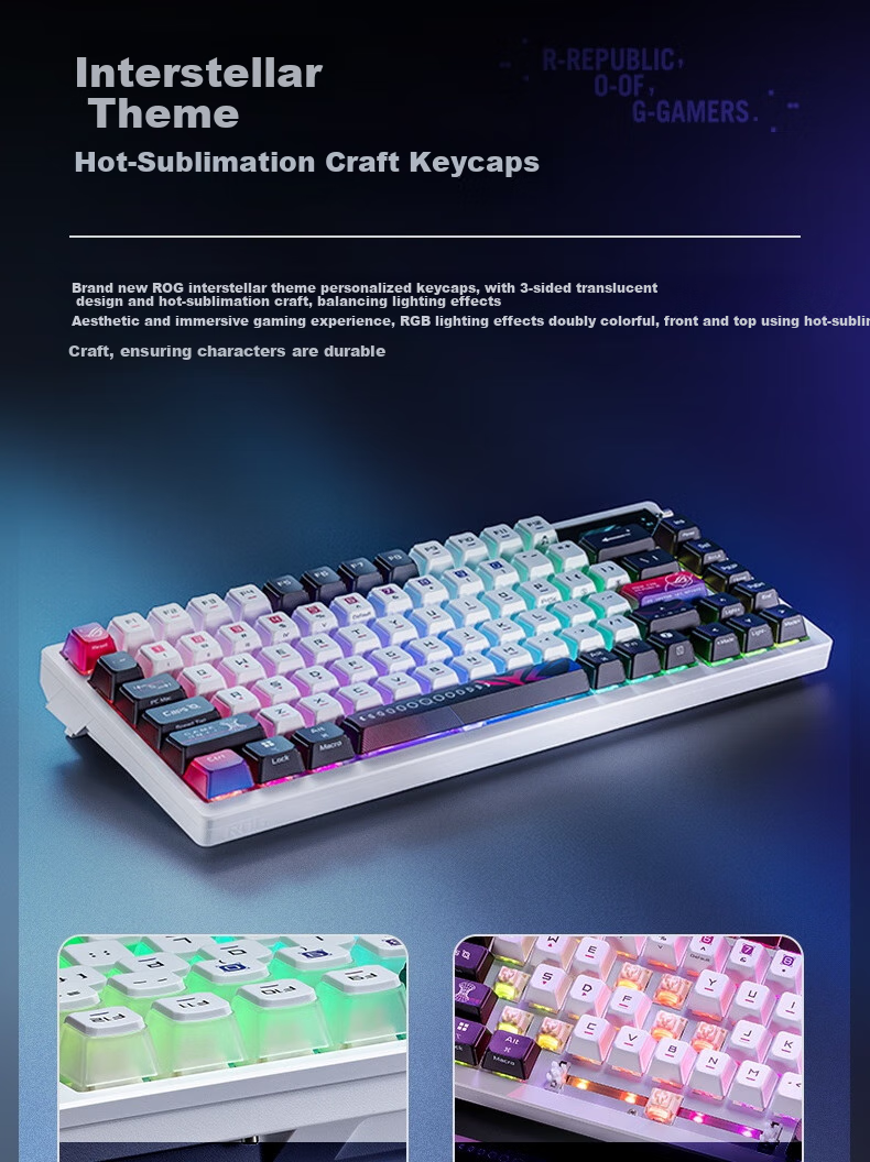 Механическая игровая клавиатура ROG Yemo X, беспроводная, с RGB-подсветкой, 75 клавиш, горячая замена, белый