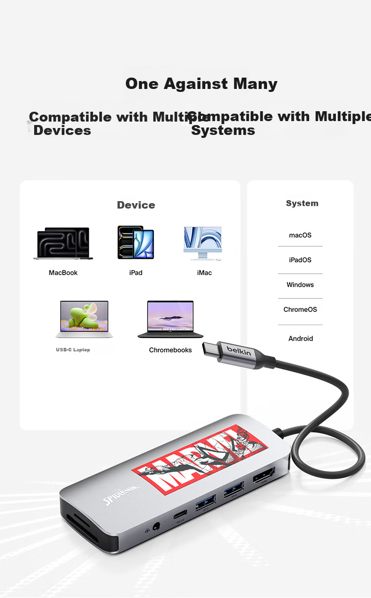 Многофункциональный USB-C хаб Belkin, 7-в-1, для iPad и Apple компьютеров, с PD 100W, HDMI, кардридером