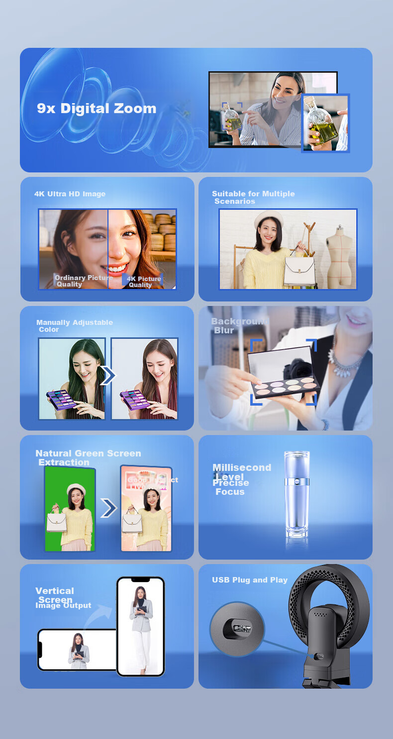 Веб-камера Newmine Live Streaming Camera, 4K Ultra HD, 9x Zoom, Автофокус, для онлайн-трансляций и видеозвонков