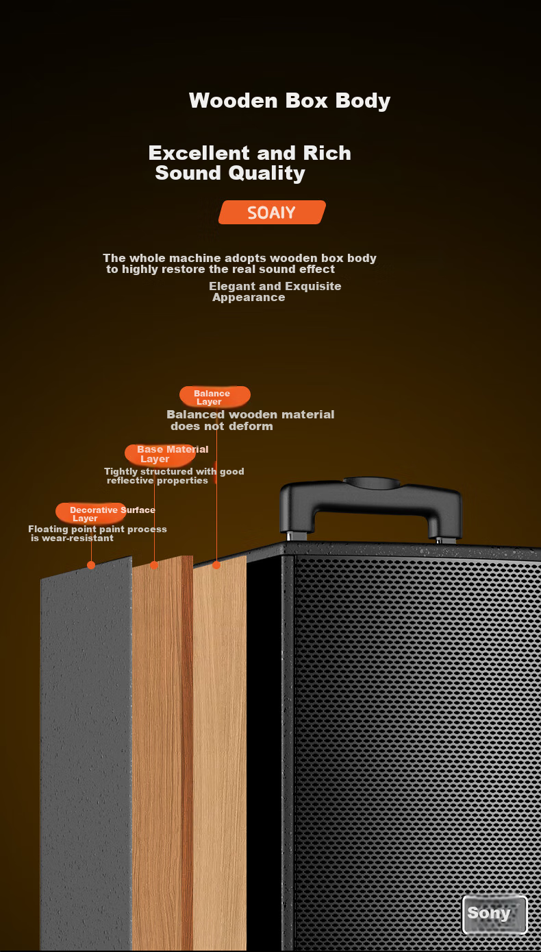 Портативная колонка Soaiy SA-X23L, 15 дюймов, деревянный корпус, Bluetooth, USB, AUX, 3-полосная, 9 динамиков, двойной микрофон