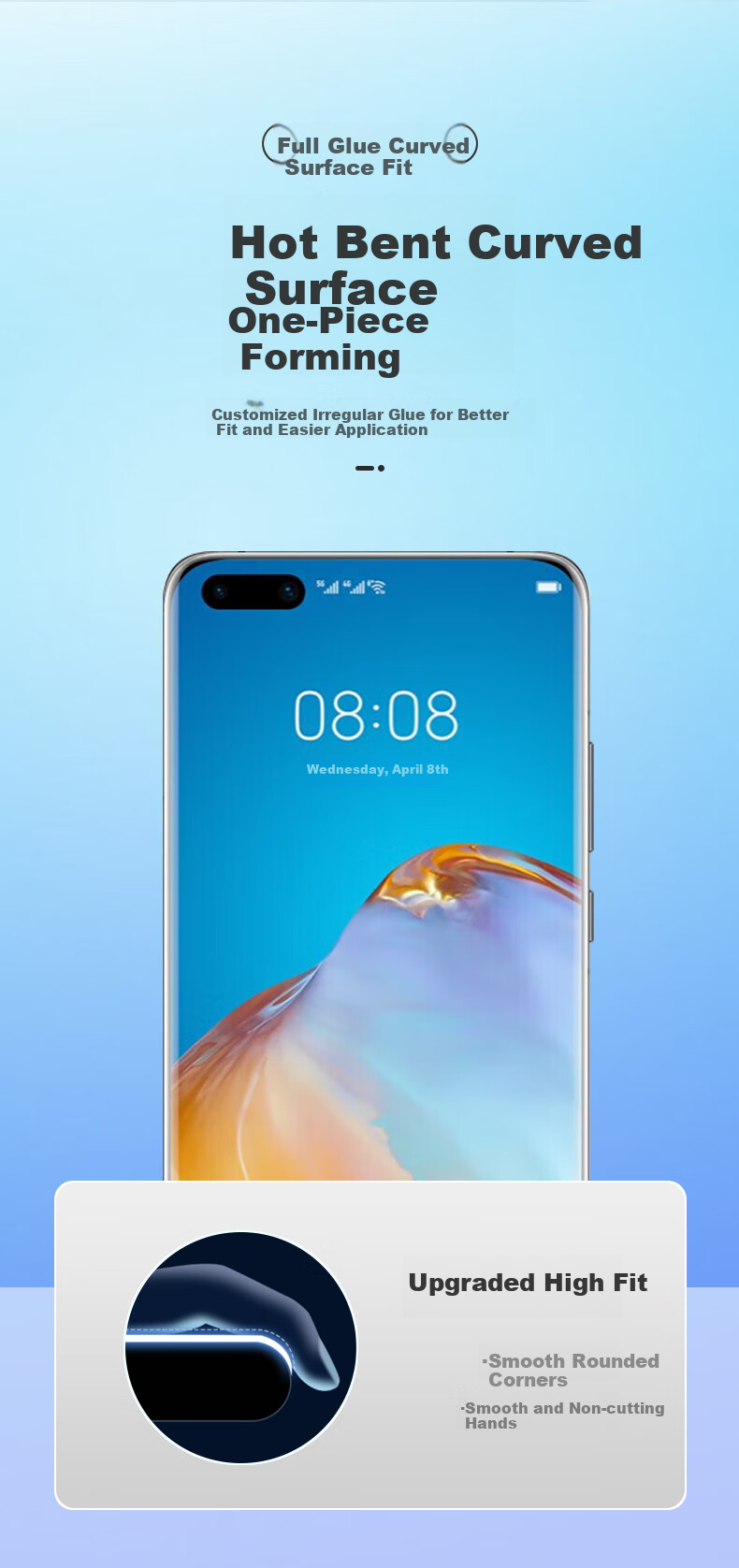Защитное стекло Smorss для Huawei P40 Pro/Pro+, полноэкранное, противоударное, антицарапающее, HD, полное покрытие, клейкое