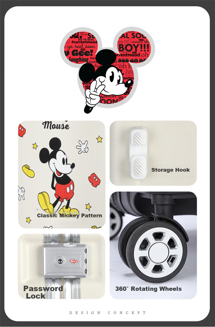 Чемодан Mesuca X Disney Mickey Luggage Print 20-дюймовый, с алюминиевой рамой, для ручной клади