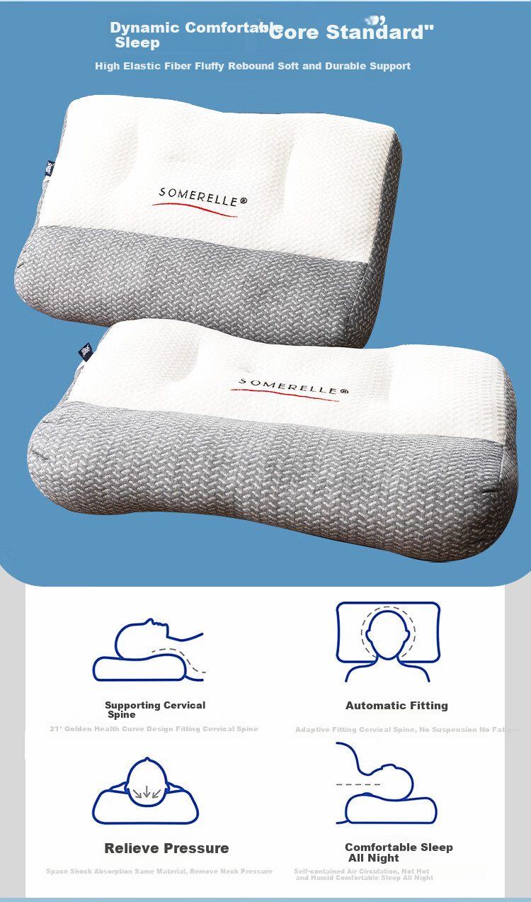Подушка SOMERELLE Deep Sleep Anti-Pull Cervical Pillow, эргономичная, с поддержкой зоны шеи, 1 шт.