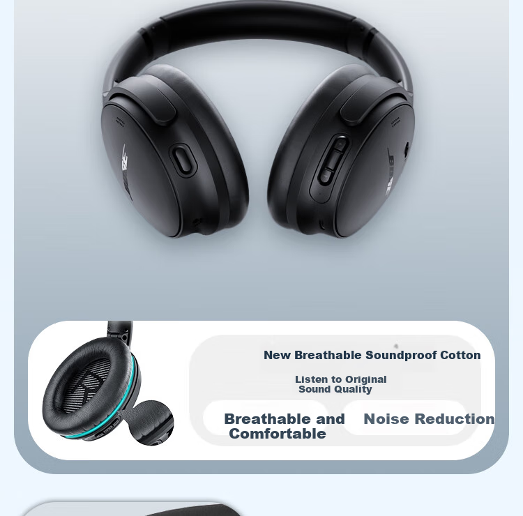 ESCASE Чехол для наушников Bose QC45, амбушюры для Bose QC25/35, черный, протеиновая кожа, 1 пара