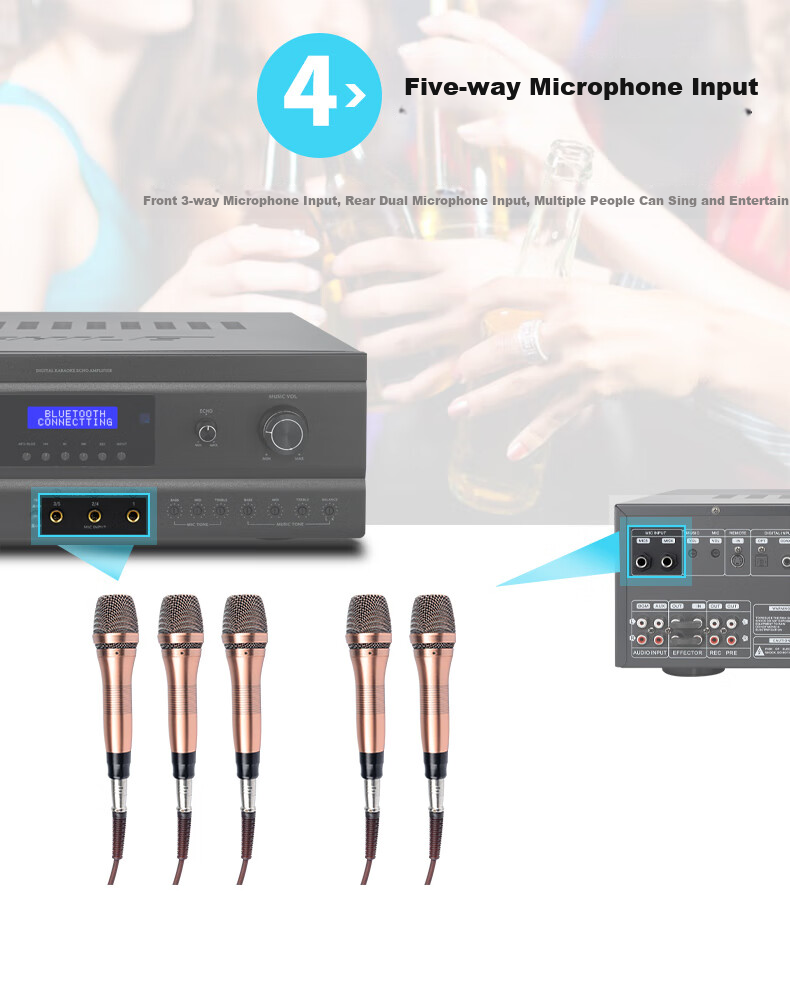 Усилитель SHILE OK-555A, с оптическим и коаксиальным входом, Bluetooth, функцией записи, анти-громкостью, караоке-усилитель высокой точности, 250 Вт