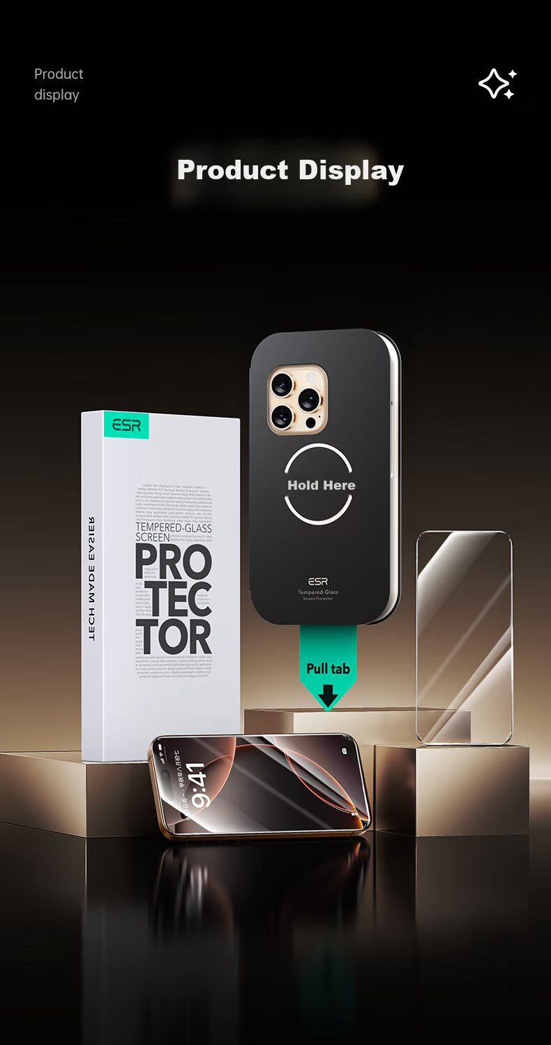 Защитное стекло ESR для iPhone 16 Pro Max, HD, антиотпечатки, полное покрытие, противоударное, 2 шт.