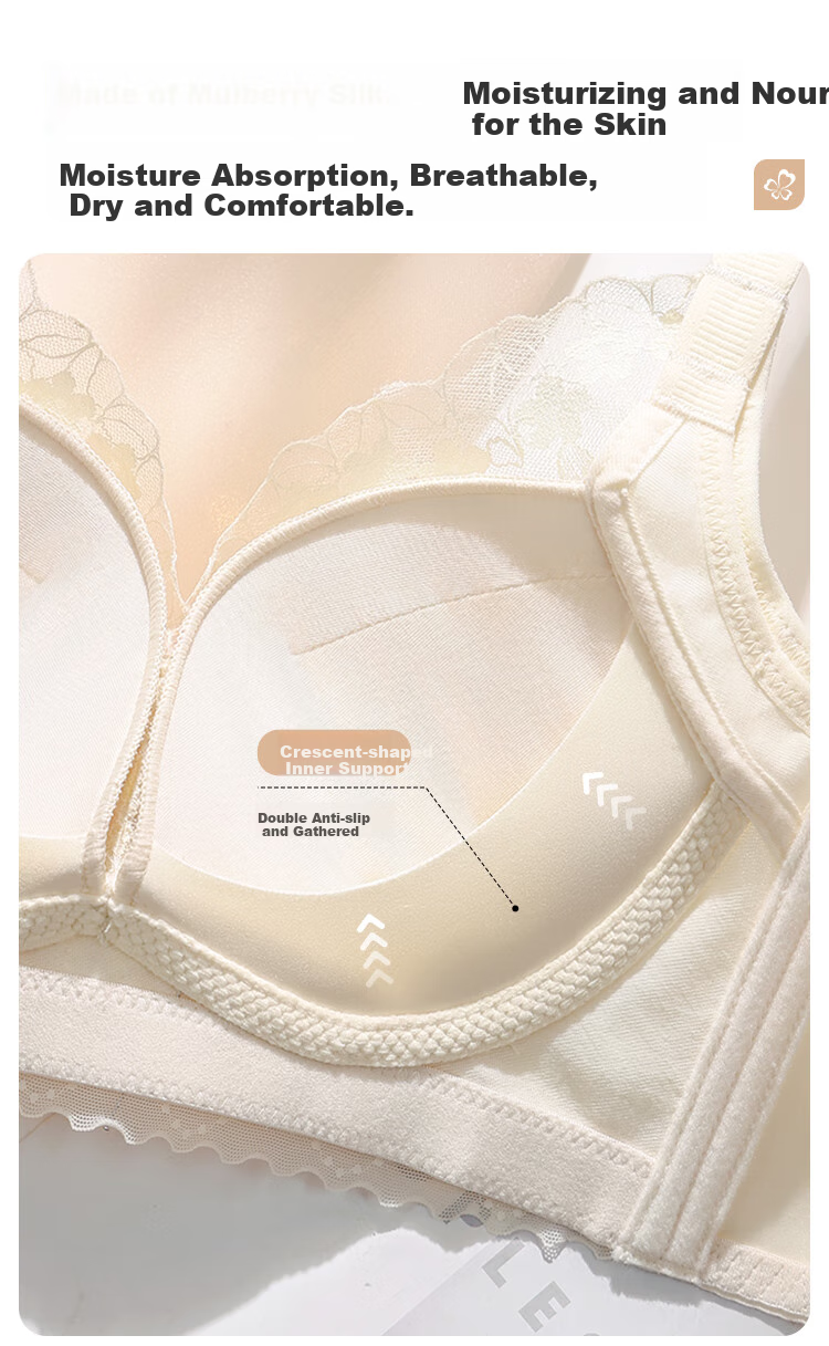 Женский бюстгальтер Dushiliren Mulberry Silk Nourishing Bra, бесшовный, с косточками, с цветочным принтом, сексуальный кружевной бралетт, цвет шампань