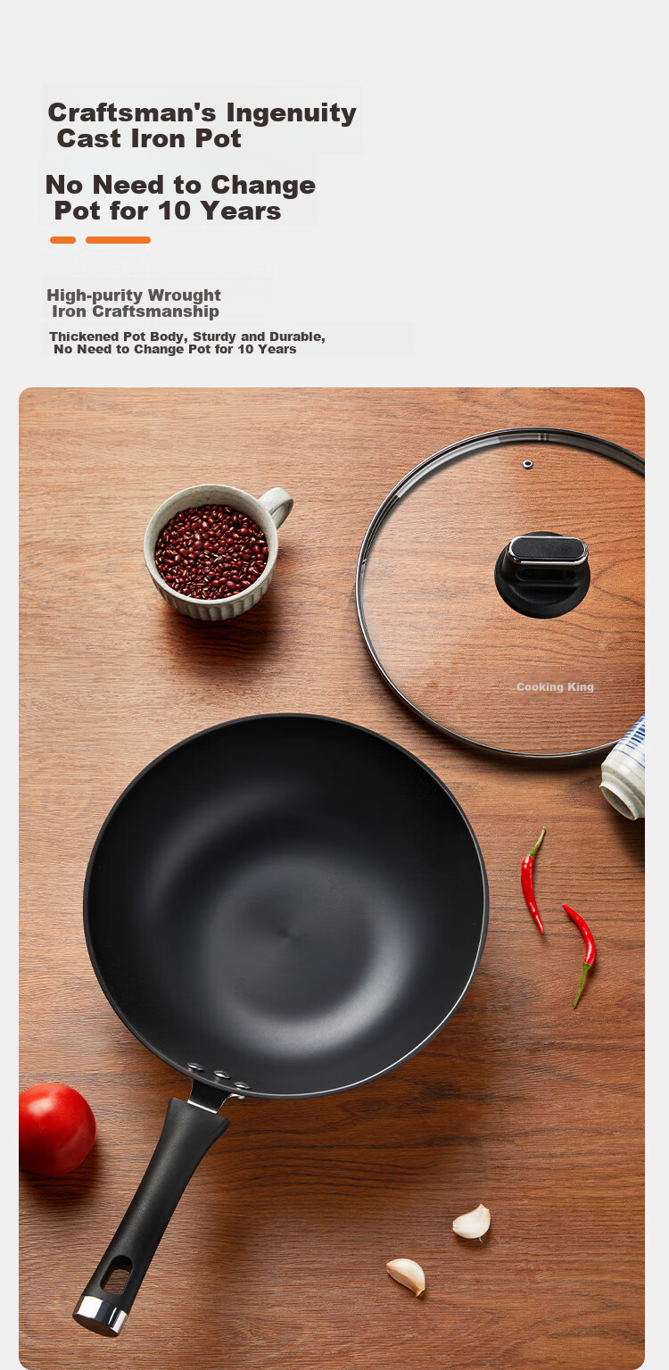 Вок COOKER KING DJ30ZT-S, чугунный, 30 см, без покрытия, для всех типов плит