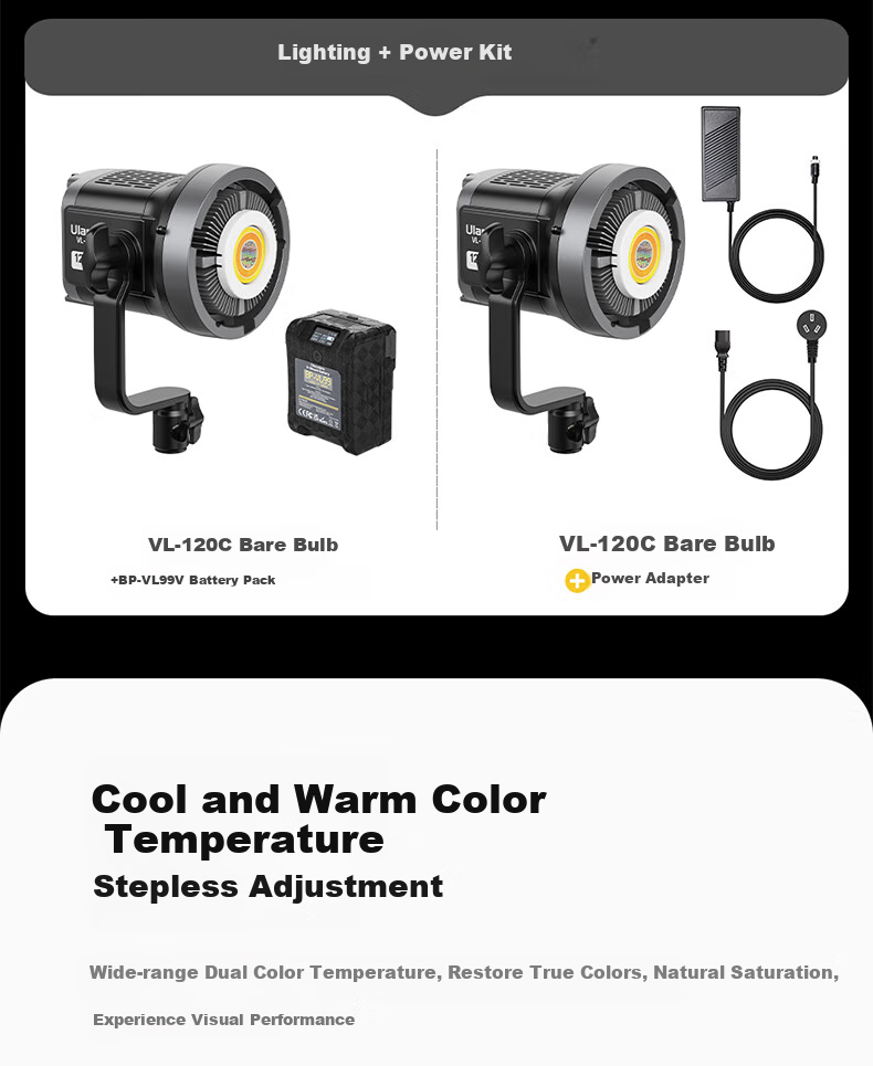 Ulanzi VL120Bi 120W Двухцветная заполняющая лампа с V-креплением, непрерывный видеосвет, COB-свет, фотографический свет, мягкий свет для прямой трансляции