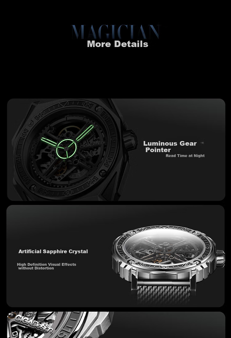 CIGA DESIGN Jijia Trendy Mechanical Watch, M Series Magician Titanium Watch for Men, One Watch Three Wears, New Year Gift