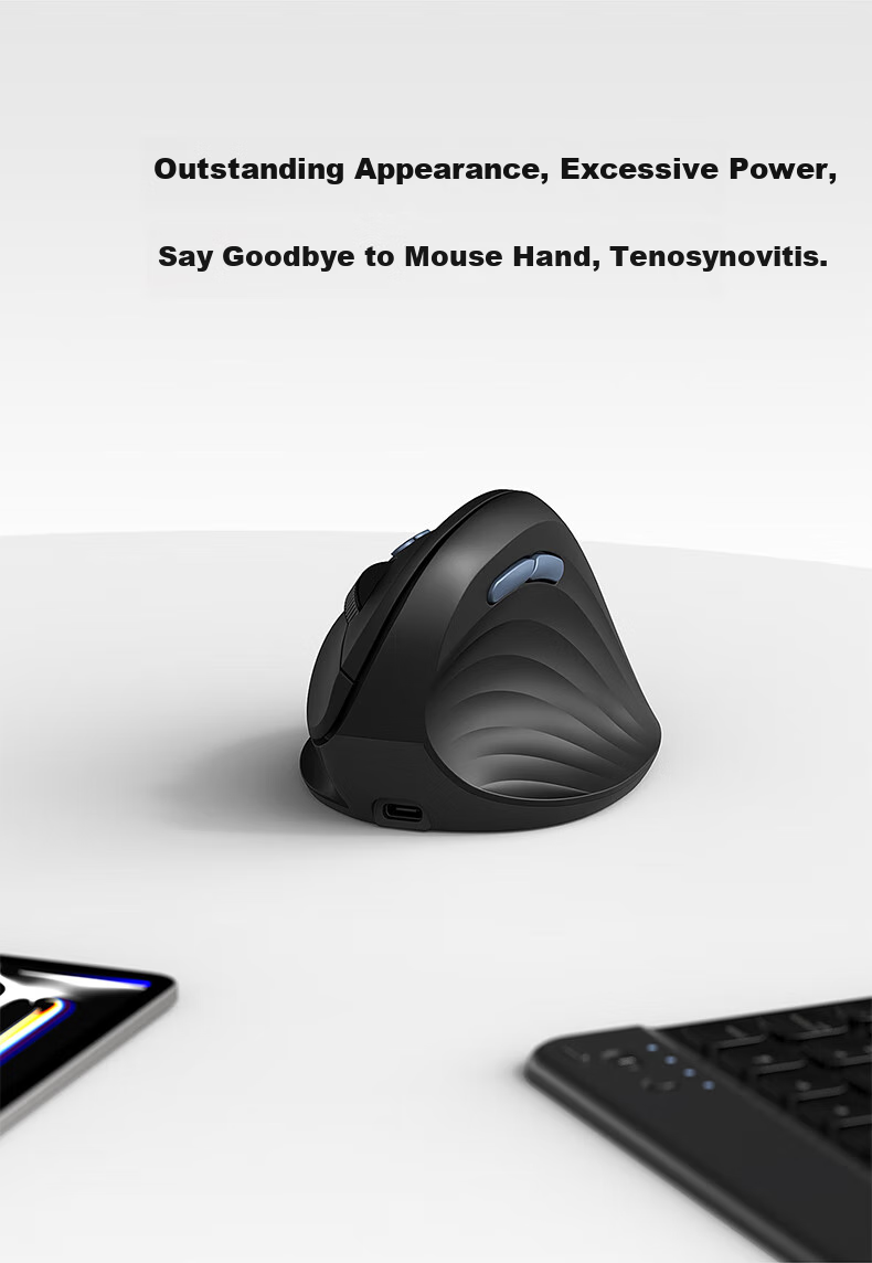 Эргономичная вертикальная беспроводная мышь W&P MV50, Bluetooth, 2.4 ГГц, 52° вертикальный захват, тихий клик, для правой руки, черный