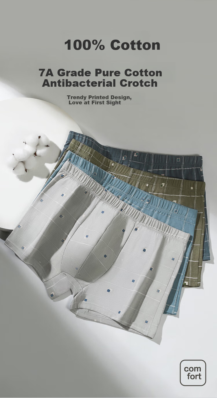 Мужские трусы Hodo, 4 шт., хлопок, с принтом, антибактериальные, дышащие, боксеры