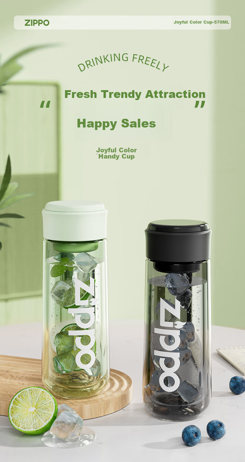 Бутылка для воды ZIPPO Sports, большая емкость, стильная, ударопрочная пластиковая чашка для мужчин и женщин, студентов, фитнеса на открытом воздухе, 570 мл, черный