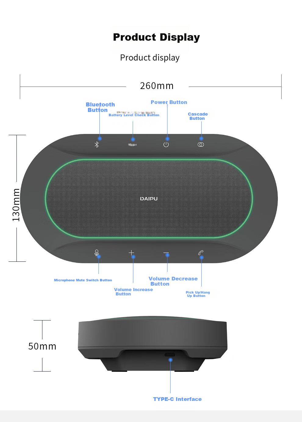 DAIPU DP-BM60 - всенаправленный микрофон для видеоконференций, 6 метров, Bluetooth, USB, 10-элементная решетка, для помещений 60 м²
