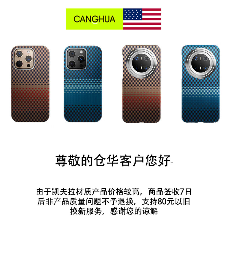 Защитный чехол CangHua Kevlar Aramid Fiber MagSafe для Apple iPhone 15 Pro, премиальный ультратонкий, сверхлегкий, цвет "Закат над морем"