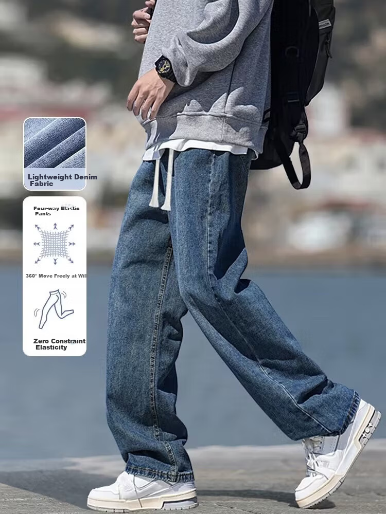 Мужские джинсы Homlean Vintage Washed Jeans, осенние, прямые, американского стиля, свободные, широкие, повседневные брюки HS19, темно-серые, размер L