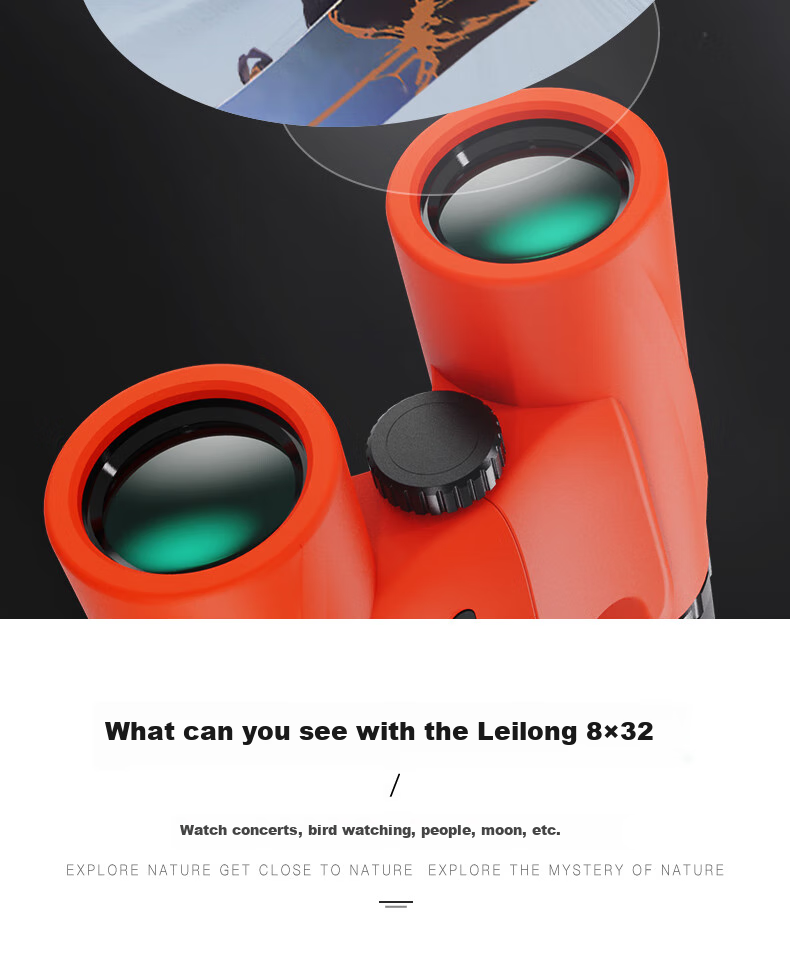 Leaysoo 10x32 Orange High-Definition High-Magnification Low-Light Visible Non-Infrared Portable Binoculars for Mobile Phones, Outdoor Concert Use