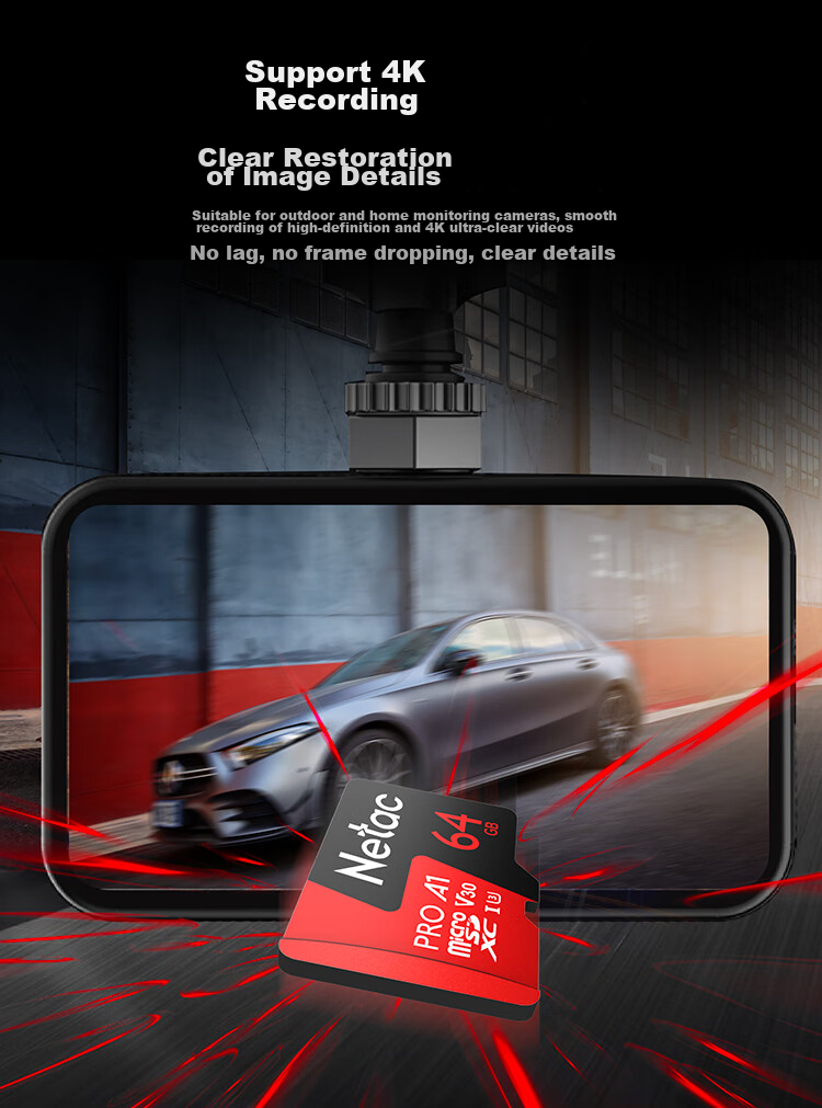 Карта памяти Netac 64GB TF (MicroSD) P500 Series, A1 U3 V30, для видеорегистратора и камеры наблюдения, скорость чтения 100 МБ/с