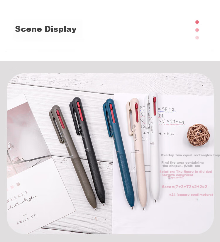 Pentel Sanzhe Yicheng Collaboration Medium Oil Pen 0.5mm, Business Office Multi-Functional Ballpoint Pen (Refill XBXS5-A), BXAC35W Pure White Barrel