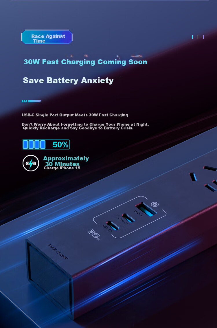 Удлинитель BULL 30W с защитой от перегрузки, 6 розеток + USB, 1.8 метра