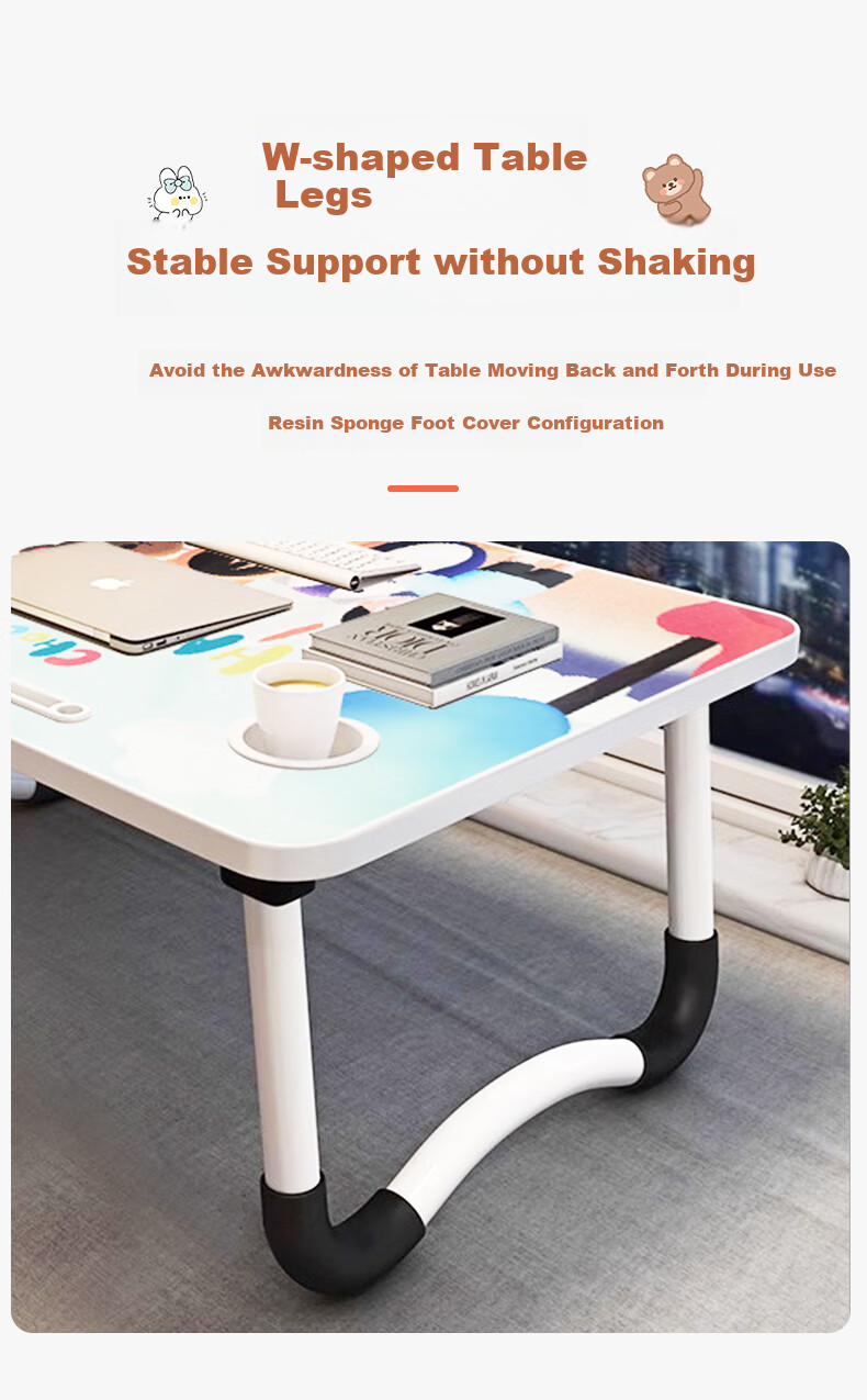 Прикроватный столик mryc для ноутбука, складной, с подставкой для ноутбука, маленький письменный стол для студентов, журнальный столик, милый дизайн с мультяшным кроликом