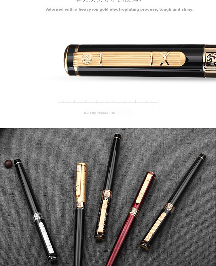 Перьевая ручка Pimio Gentleman Series 902, золотой зажим, черная, 1.0 мм, подарочная упаковка