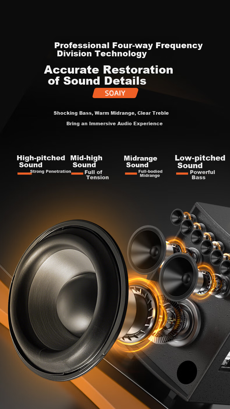 Портативная колонка Soaiy SA-X23L, 15 дюймов, деревянный корпус, Bluetooth, USB, AUX, 3-полосная, 9 динамиков, двойной микрофон
