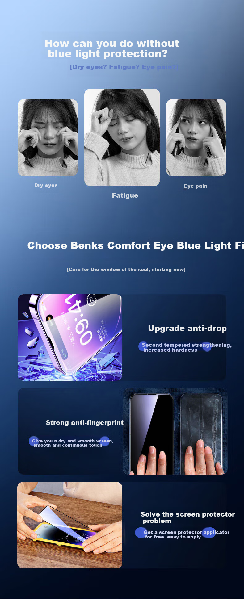 Защитное стекло PISEN для iPhone 14 Plus/13 Pro Max, антибликовое, с защитой от синего света, 2 шт.