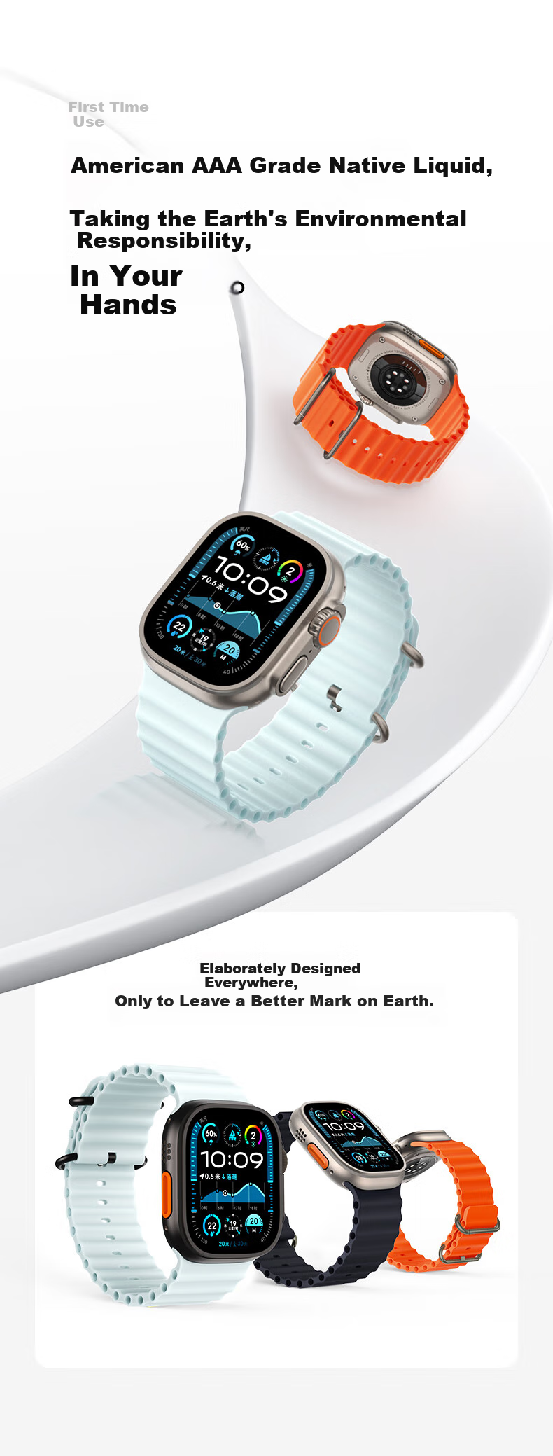 Ремешок W&P Ocean Silicone для Apple Watch Ultra 3/2/1/SE, черный, размер 45 мм