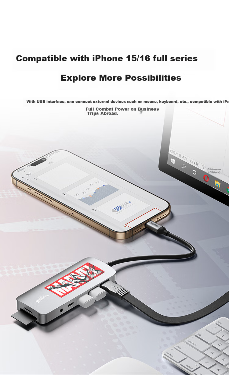 Многофункциональный USB-C хаб Belkin, 7-в-1, для iPad и Apple компьютеров, с PD 100W, HDMI, кардридером