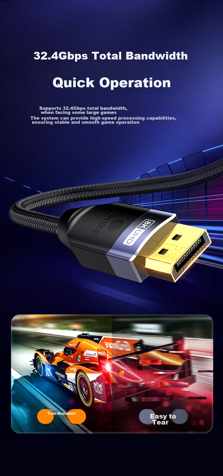 Кабель BIAZE DisplayPort 1.4, 8K, 3 метра, 4K240Hz, для подключения видеокарты к монитору, черный
