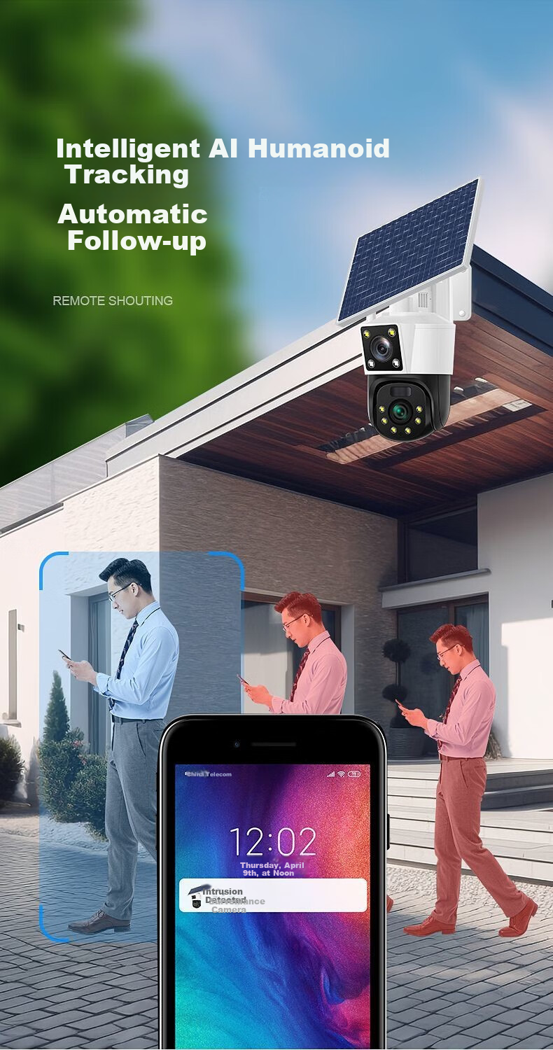 4G уличная камера Haoqu с солнечной батареей, беспроводная HD-камера наблюдения с 360-градусным обзором, без необходимости подключения к сети или Wi-Fi, с полноцветным ночным видением