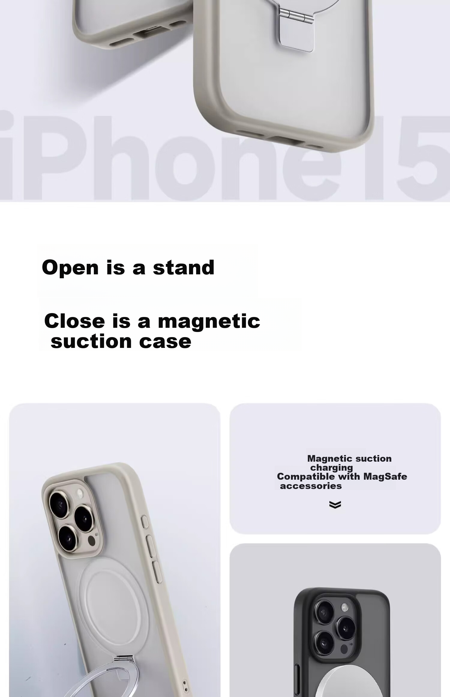 ZHIWEISHI Чехол-подставка с магнитным креплением для Apple iPhone 14 Pro Max, ультратонкий, противоударный, матовый, графитовый черный