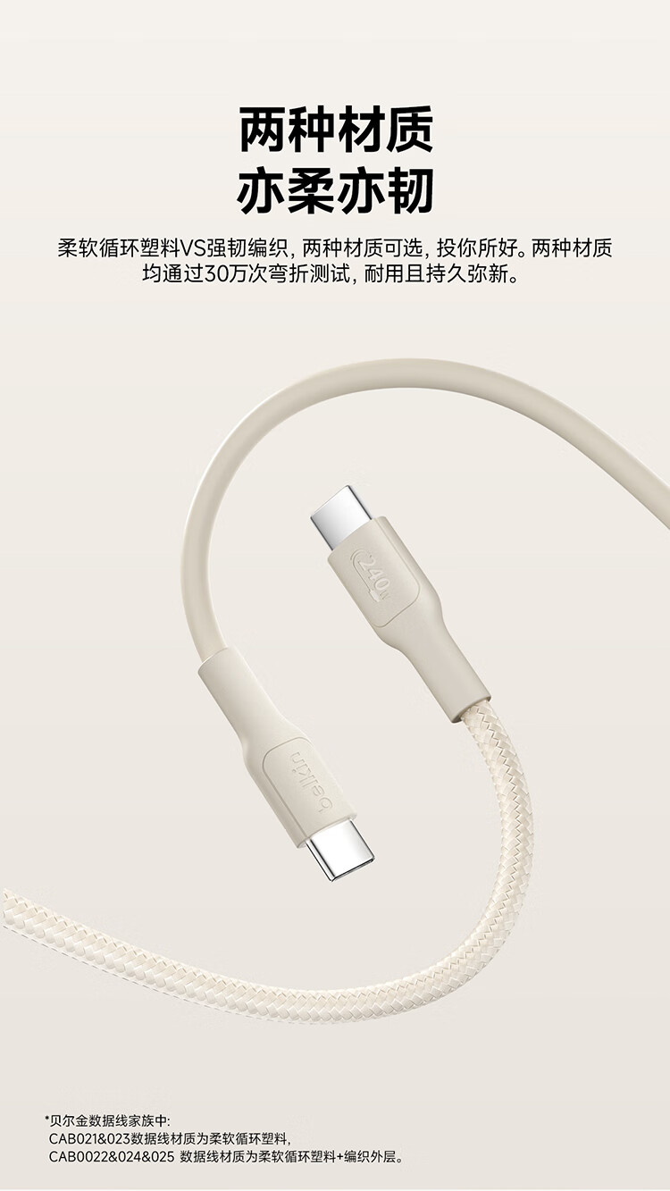 Кабель Belkin Dual Type-C, 240 Вт, 1 м, белый
