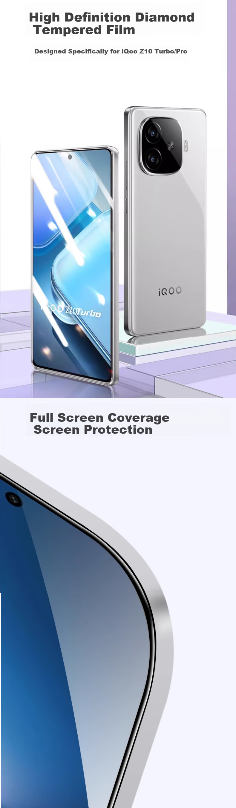Защитное стекло MAIKUQI для Vivo IQOO Z10 Turbo/Pro/Y300 GT, полное покрытие HD, защита от отпечатков пальцев, 2 шт.