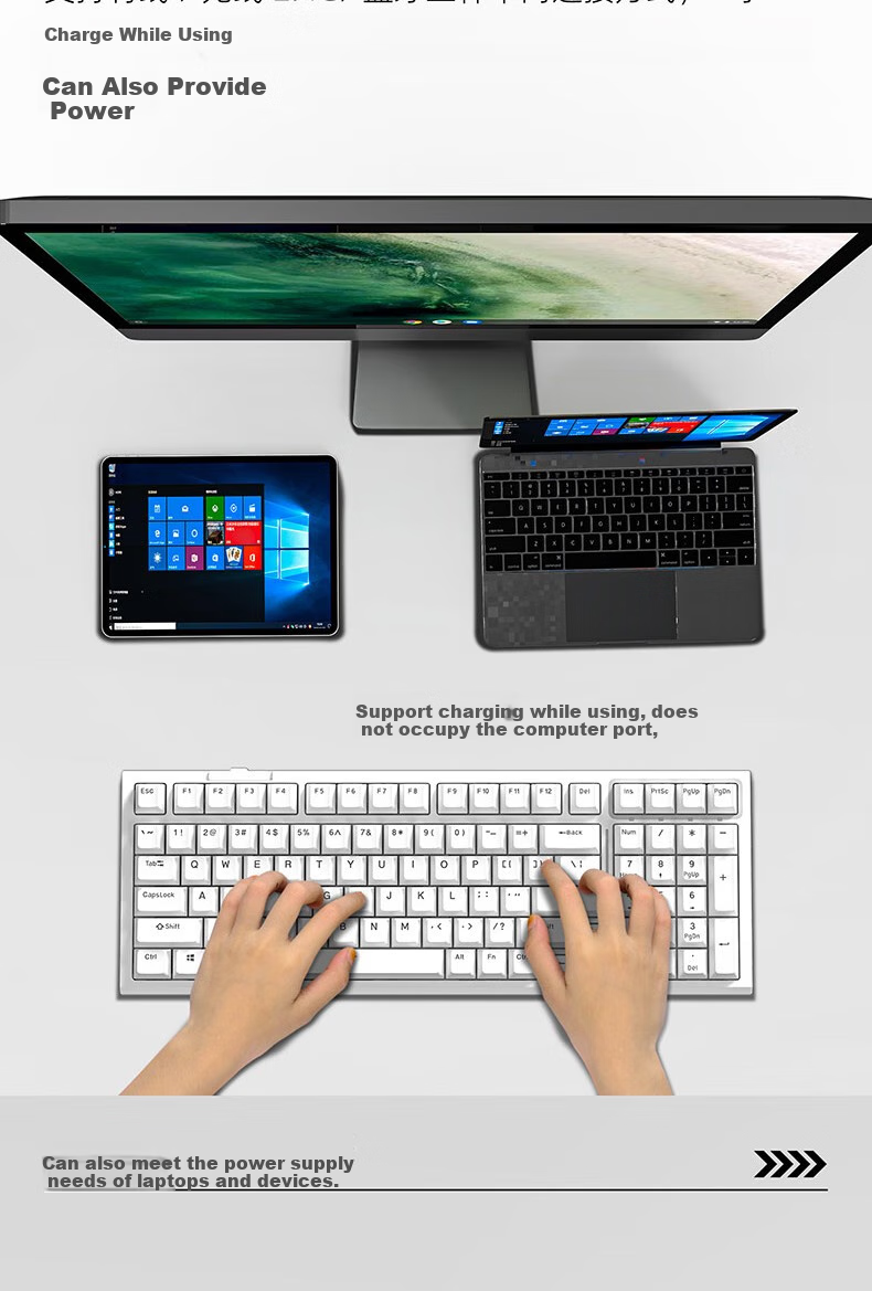 RK R98 Tri-Mode Mechanical Keyboard, Wireless And Wired, Bluetooth Compatible, 99 Keys, for Computer Office Use, Quiet Switches, Gaming-Friendly, Full N-Key Rollover, Long Battery Life, Non-Luminous ABS Keycaps, White, Light Feather Switches