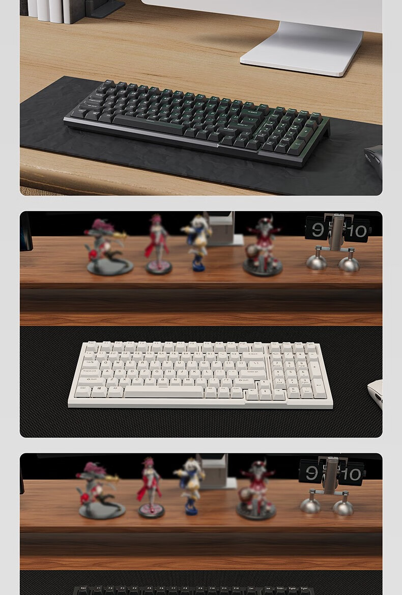 RK R98 Tri-Mode Mechanical Keyboard, Wireless And Wired, Bluetooth Compatible, 99 Keys, for Computer Office Use, Quiet Switches, Gaming-Friendly, Full N-Key Rollover, Long Battery Life, Non-Luminous ABS Keycaps, White, Light Feather Switches