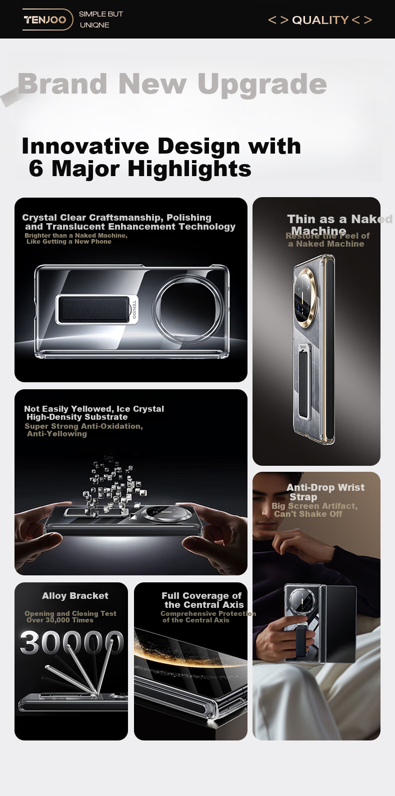 Чехол для Huawei Mate X6 Tianjue, защитный, противоударный, прозрачный, из натуральной кожи, ультратонкий, с магнитом