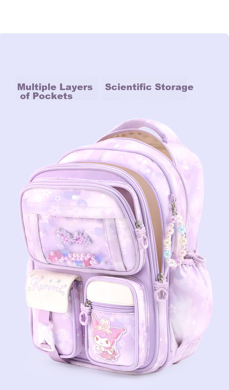 Школьный рюкзак Hello Kitty 96652C Kuromi Purple для девочек 3-6 классов, защита позвоночника, снижение нагрузки, полиэстер