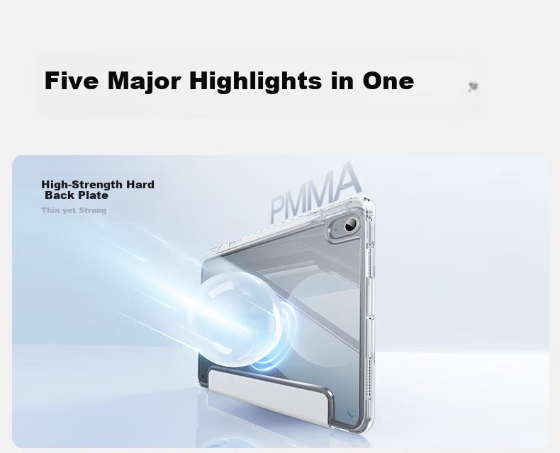 Чехол для iPad Air 7/6 Shanmo, 11 дюймов, M3 чип, прозрачный акриловый, черный