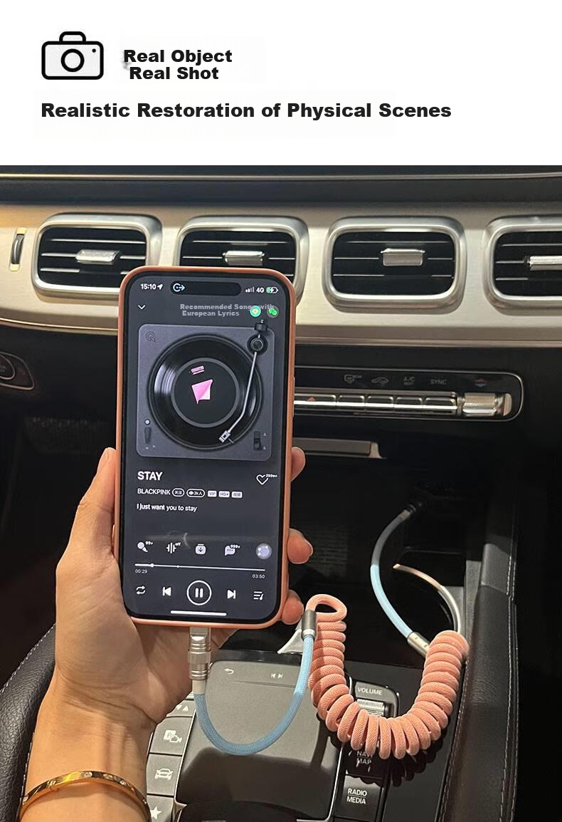 Автомобильный зарядный кабель Dijialun Retractable Spring для iPhone, с двумя портами быстрой зарядки, совместимый с Mercedes-Benz, BMW, Audi, Volkswagen