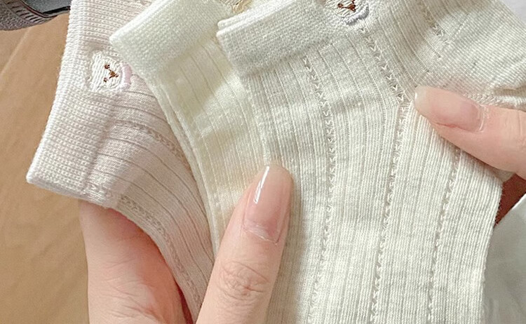Женские носки GUJIN, 5 пар, короткие, с вышивкой медведя, сетчатые, летние, тонкие, дышащие, хлопковые
