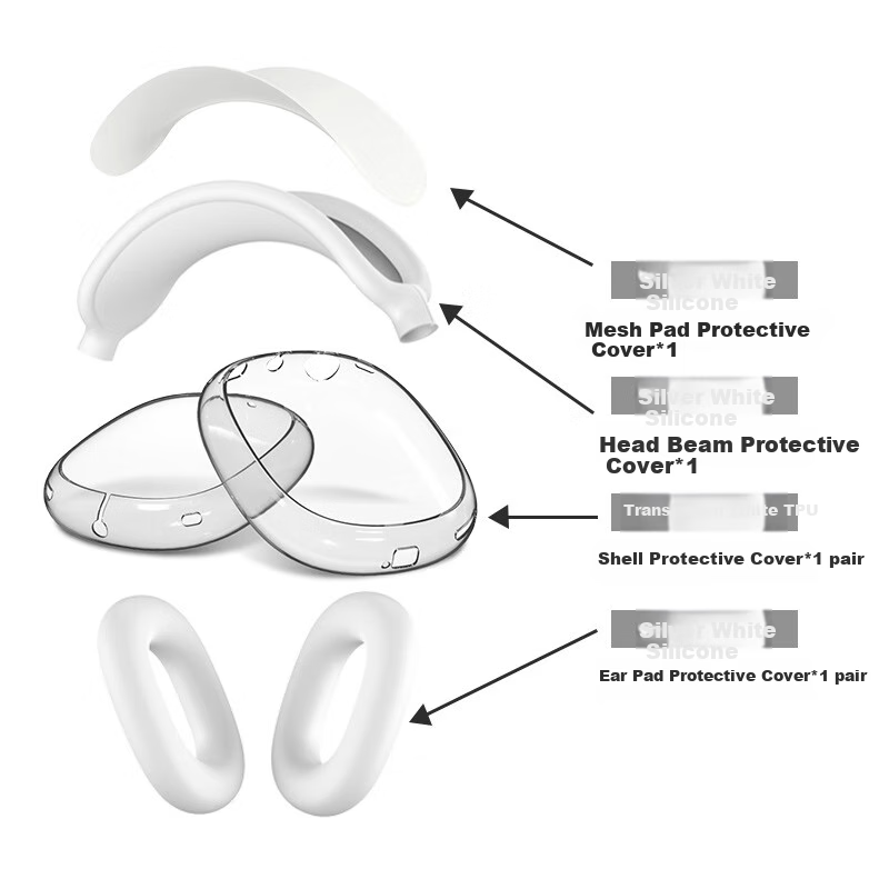 Защитный чехол Qiye для Apple AirPods Max/Max 2, силикон, белый, 4 предмета
