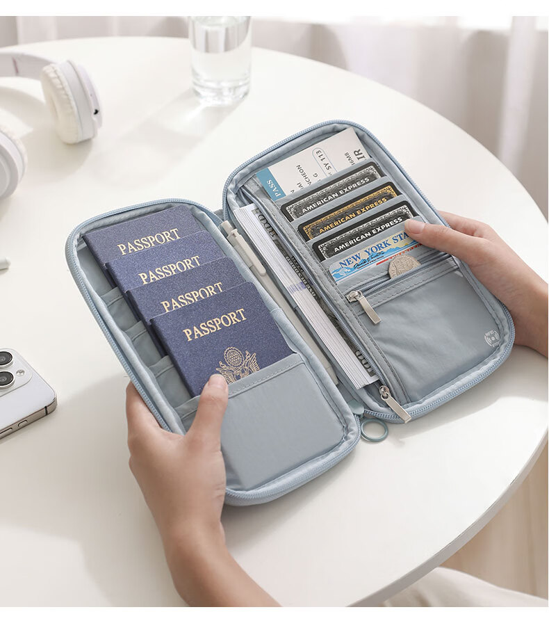 Bonayun Дорожный держатель для паспорта, органайзер для документов, защита RFID, водонепроницаемый, большой вместимости, карман для билетов, синий