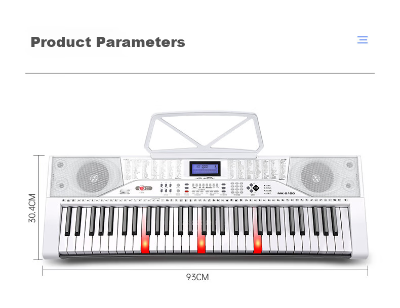 Meirkergr MK-2100 White Smart Version + Stand, 61-клавишная умная версия с подсветкой, многофункциональная электронная клавиатура, подключается к микрофону, наушникам, USB-накопителю, мобильному телефону, планшету с подставкой