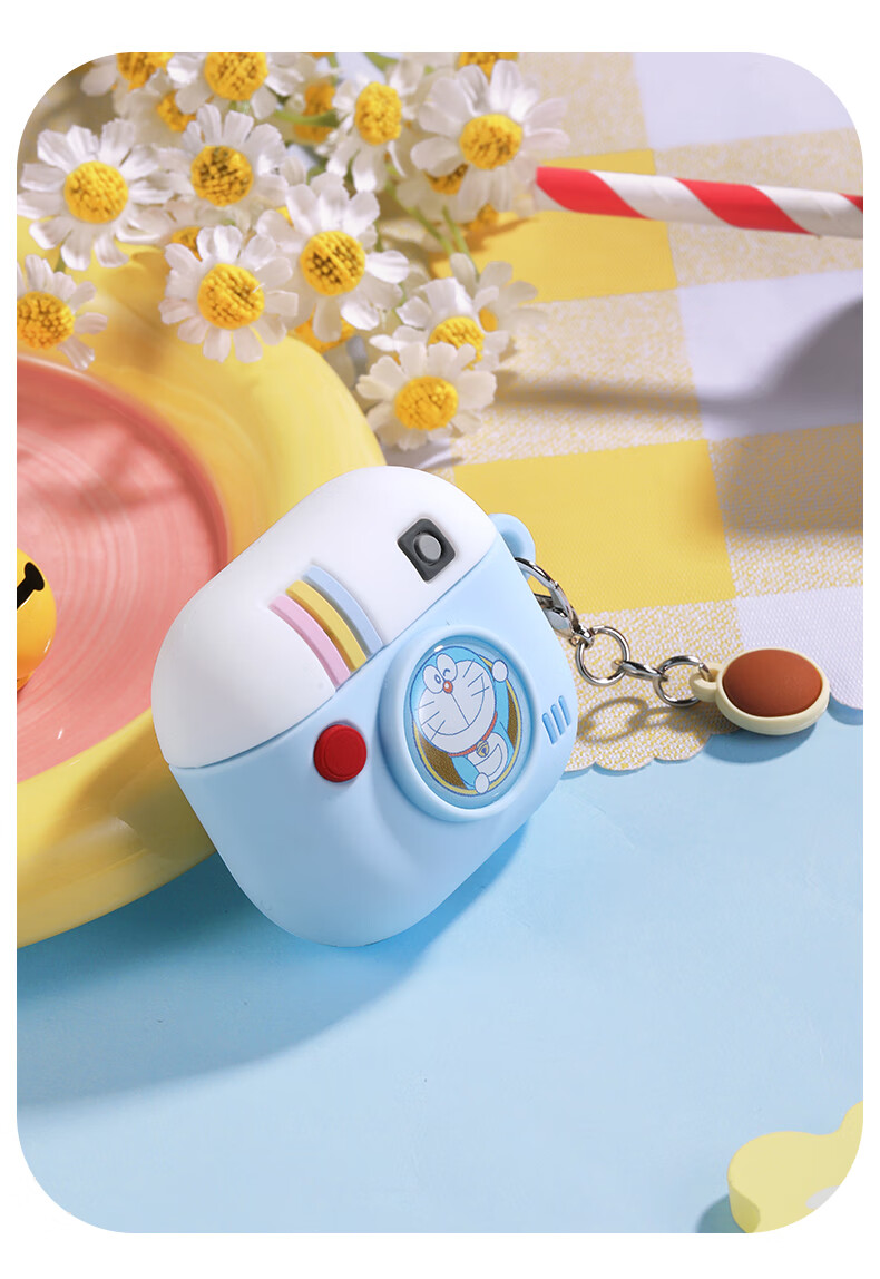 Чехол для наушников ROCK Doraemon для Apple AirPods 4, силиконовый, защитный, противоударный, с принтом "Ретро камера"