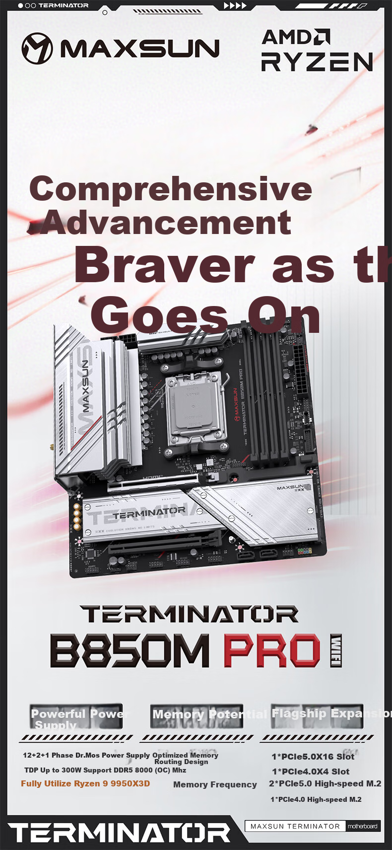 Материнская плата MAXSUN Terminator B850M PRO WIFI, AM5, DDR5, Wi-Fi 6E, M-ATX