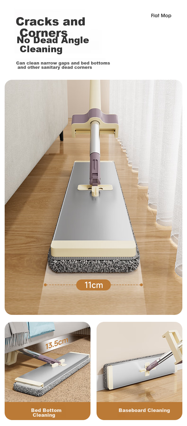 Швабра MARYYA Hands-Free Flat Mop, 42 см, 2 насадки в комплекте, бытовая универсальная швабра с водяным скребком, впитывающая швабра для пола